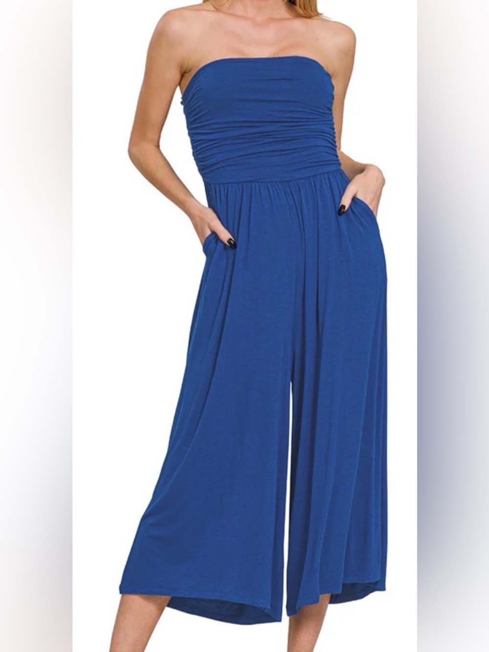 mahina Strapless Wide-Leg Jumpsuit in Cobalt Blue